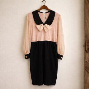 Vintage St. John Womens Size 8 Sailor Style Knit Midi Dress Bow Collar Size 8